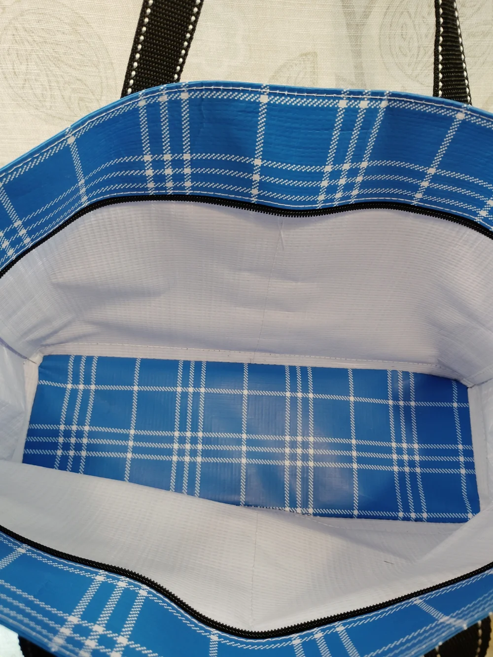 Scout Blue Plaid Shoulder Tote with Black Handles & Top Zipper - Picture 4 of 5